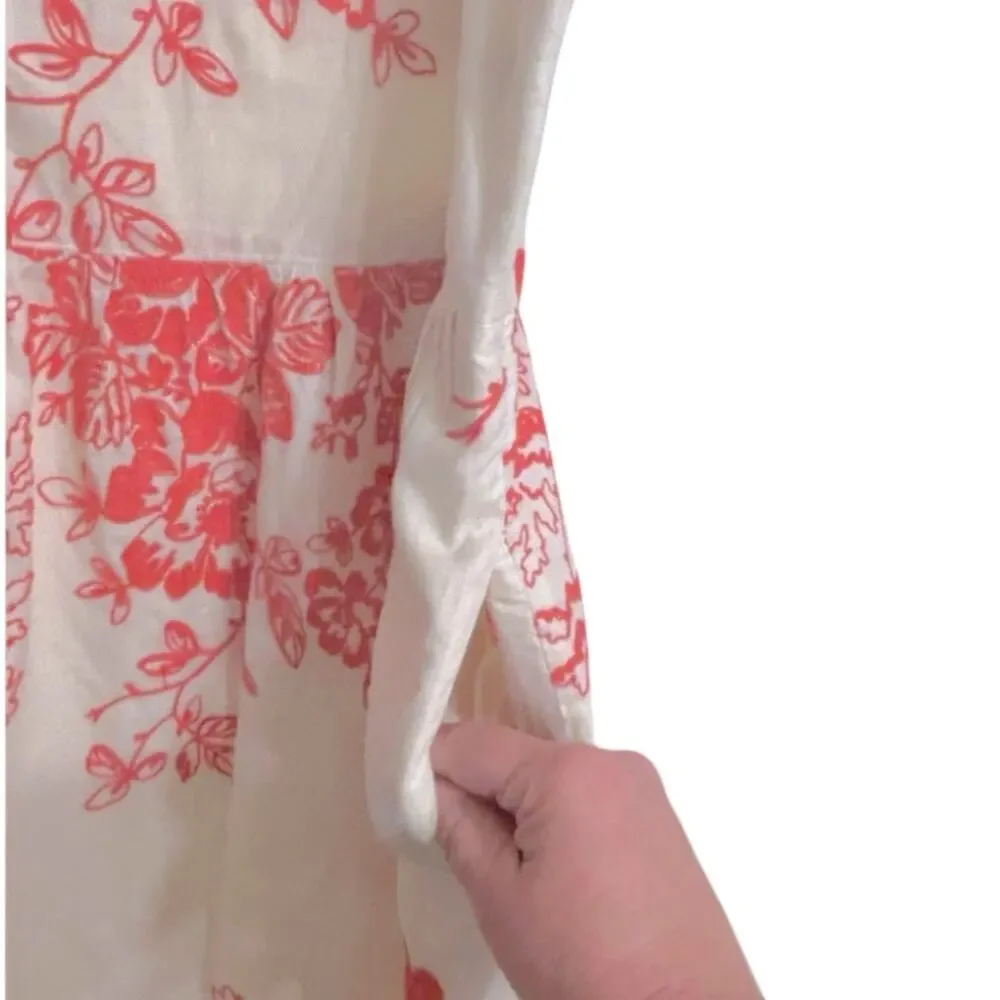 J. Crew Mirabel Mini Dress Women’s 6 Embroidered Floral Cream Coral Empire Waist - Picture 6 of 7